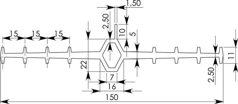 Чертёж гидрошпонки LS 150 (для деформационных швов), размеры в мм