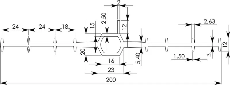 Чертёж гидрошпонки LS 200 (для деформационных швов), размеры в мм