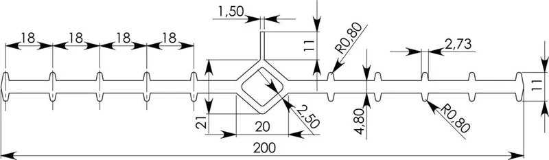 Чертёж гидрошпонки LSK 200 (для деформационных швов, лёгкая), размеры в мм